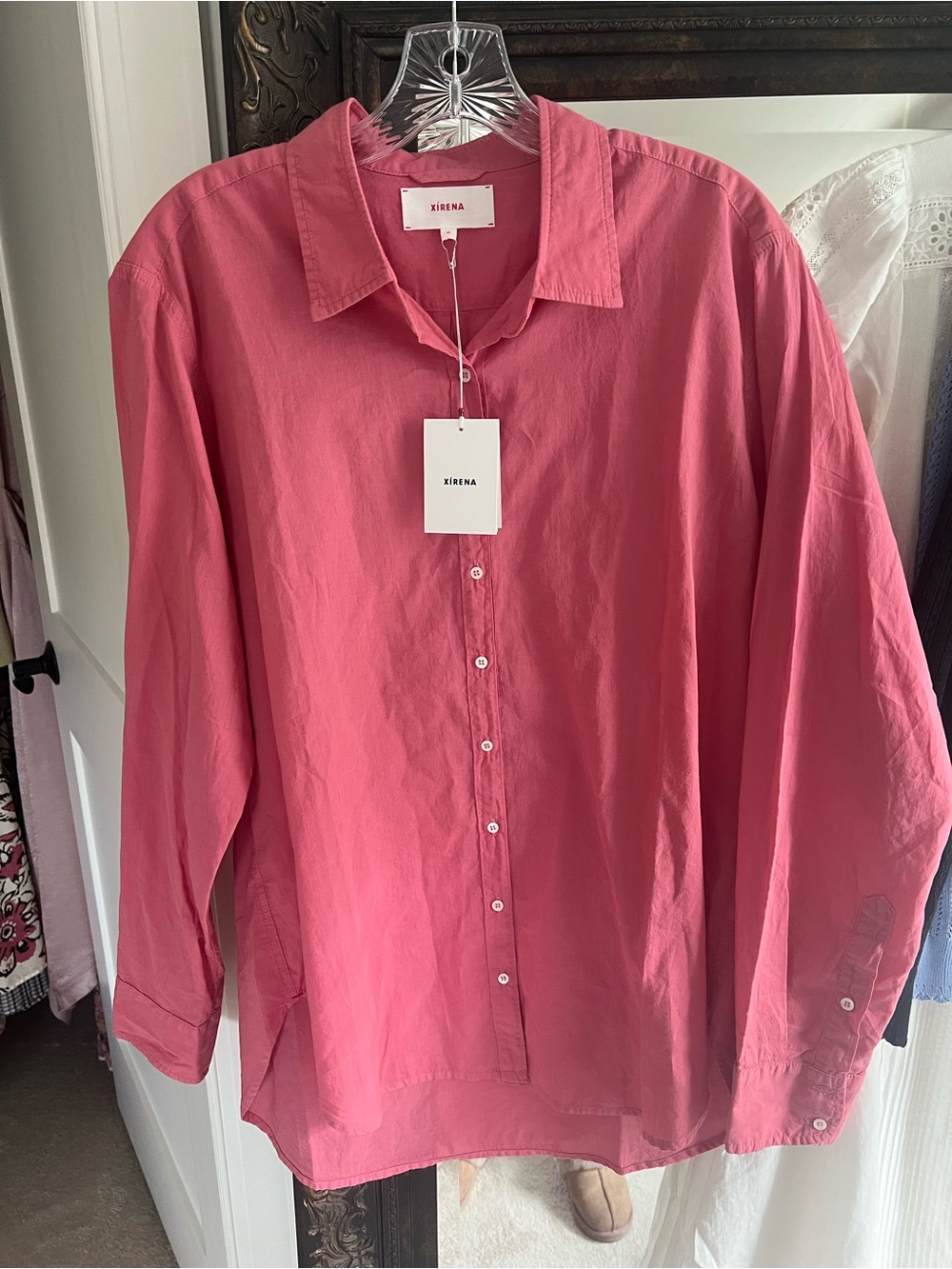 XiRENA Men’s Casual Button-Down Shirt in Rose Pink